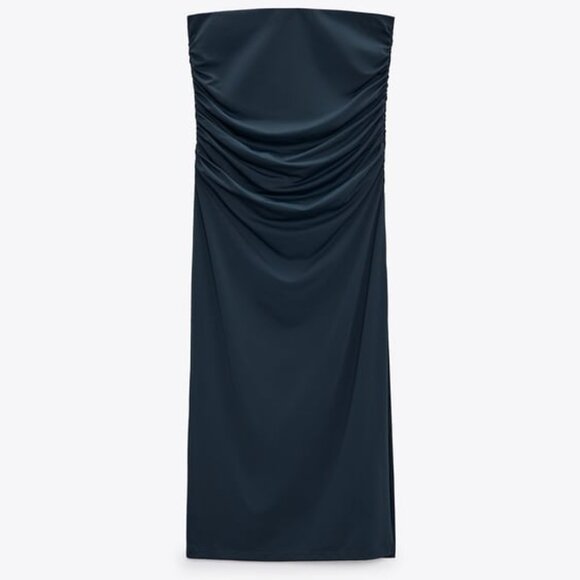 ZARA - MIDI SKIRT WITH RUCHING - MEDIUM - DUCK BLUE - Picture 1 of 8